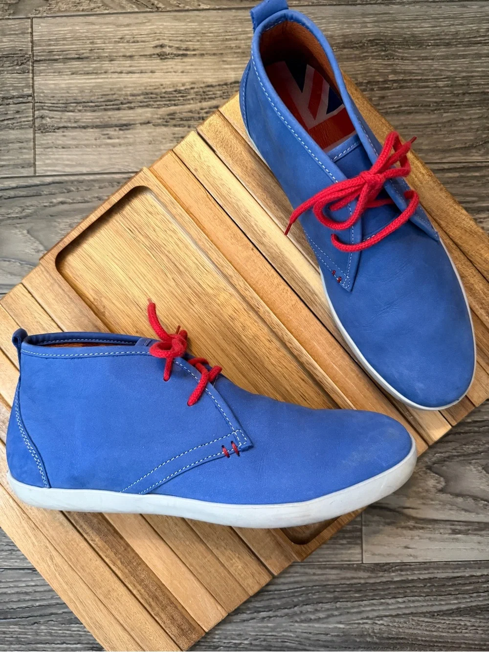 RARE! Boden Men's Blue Suede Chukka Union Jack Desert Boots Sz 43 US 10 / 10.5